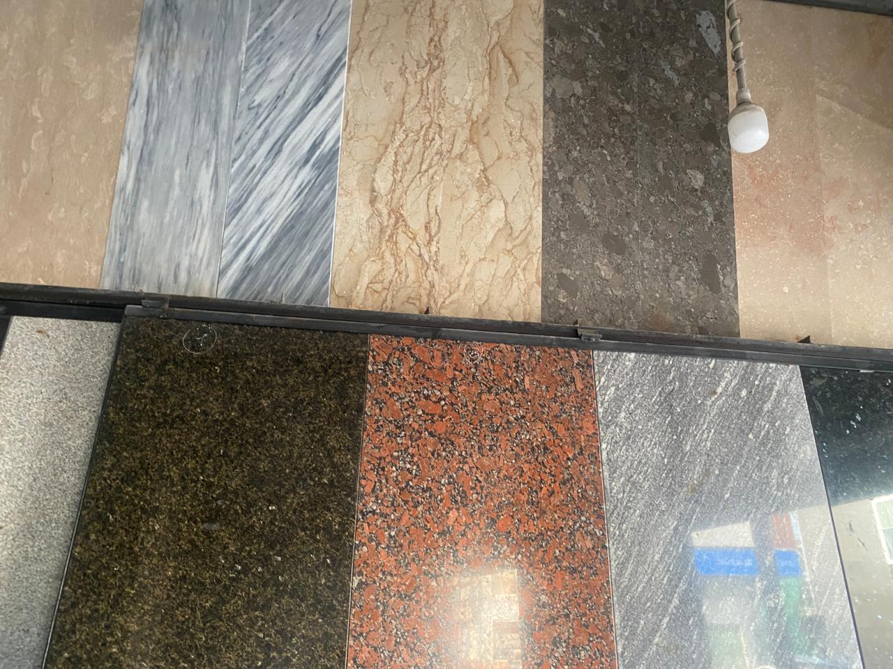 Marble and granite slab samples at Al-Hamd showroom