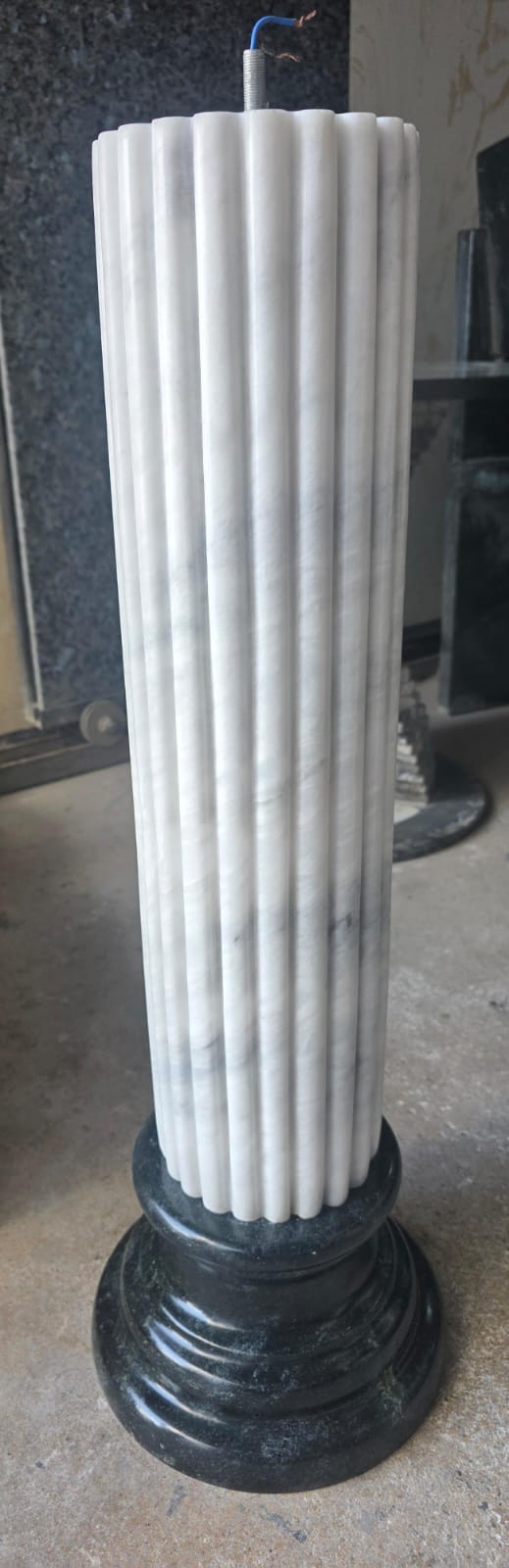 Handcrafted white marble fluted column with black granite base Al-Hamd Karachi