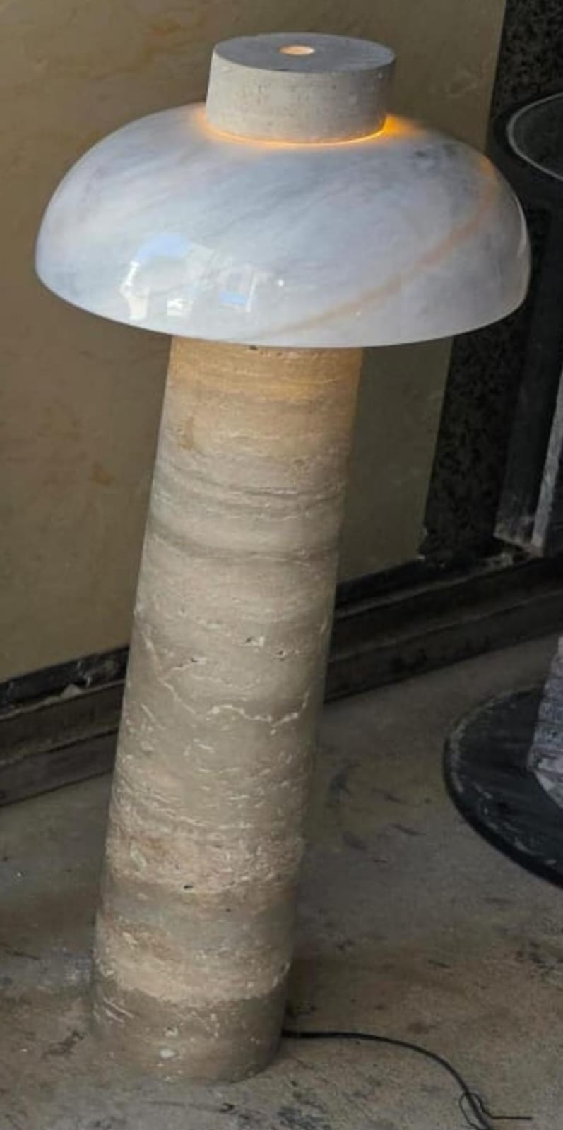 Handcrafted marble mushroom floor lamp with glowing stone shade Al-Hamd Granite